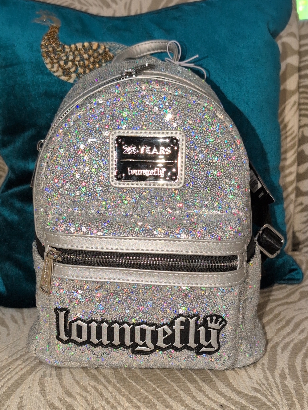 Loungefly 25th Anniversary Edition Silver Holographic Glitter Mini Backpack
